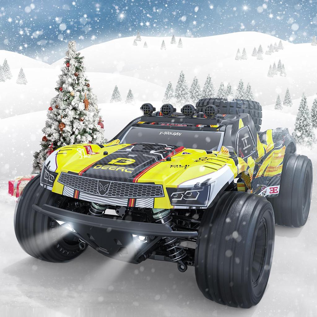 Радиоуправляемая машина DEERC, популярная для детей, полноприводная радиоуправляемая машина, масштаб для начинающих, настоящее время работы 40 минут, характеристики вождения, настраиваемый светодиод