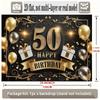 2D flat, 1 piece elegant 50th birthday party background banner - gold and black polyester wall decoration with balloons,