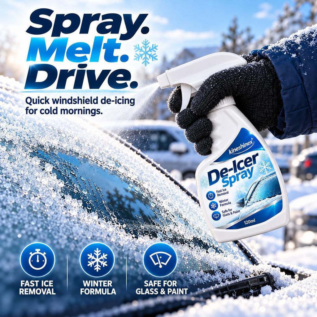 Car Windshield De Icer Spray 120ml, Winter Ice Remover Spray for Vehicle Glass Surface