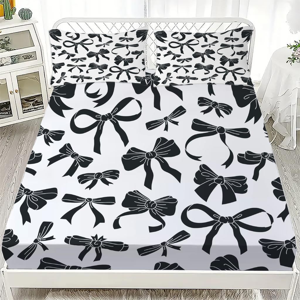 Набор простыней на резинке с бантом, 2/3 шт., Персонализированный комплект постельного белья с бантом, Удобный, Приятный к коже, Милый стиль, 180x220 см