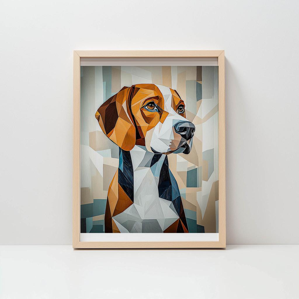 Plakat Beagle W Geometrii Plakat Beagle W Geometrii, 70X100 Cm, Rama Drewniana Jasny Dąb, Papier Matowy 230 Gsm