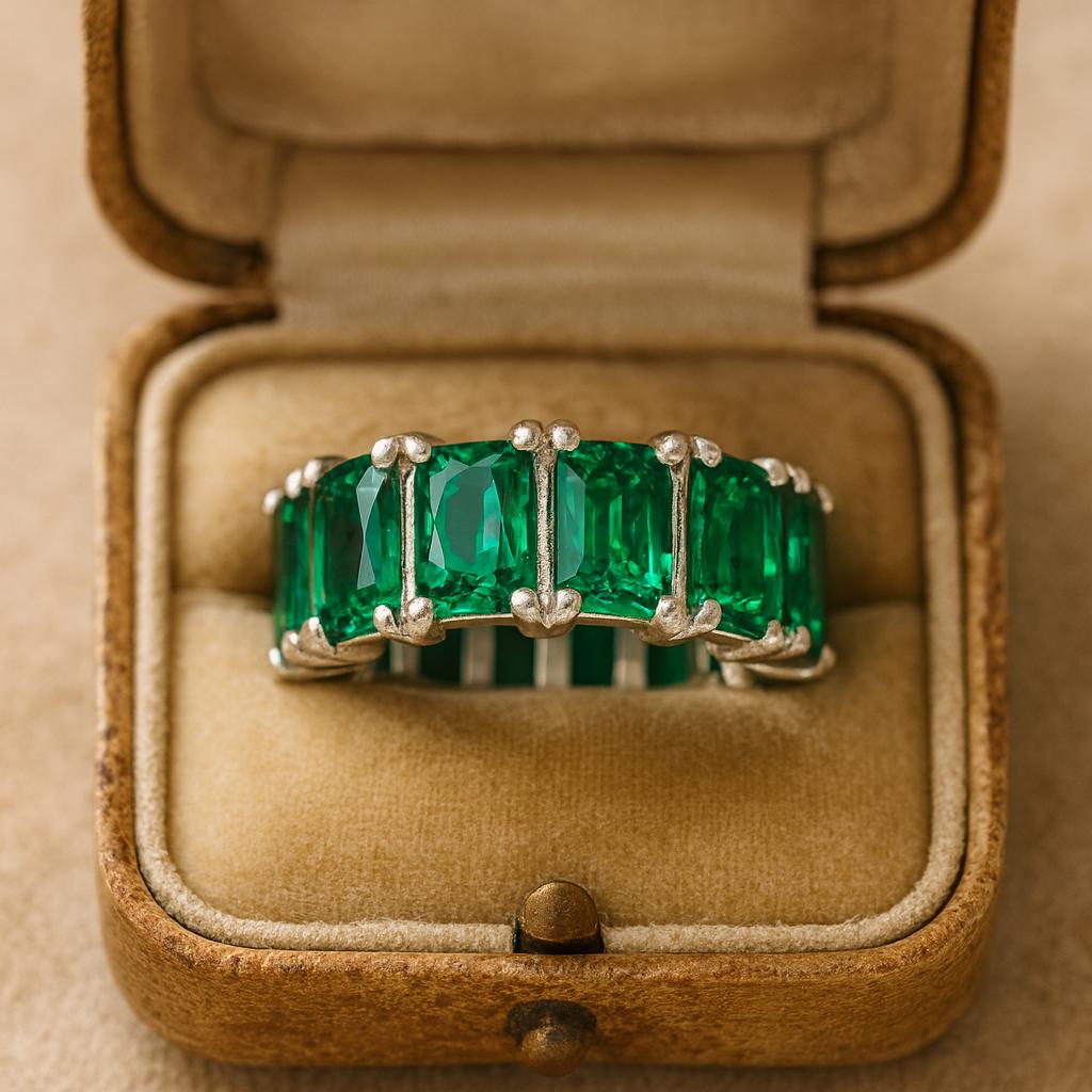 Свадьба Помолвка Юбилей Обещание Подарок – Багет Изумруд Вечность Кольцо, Майский Камень Рождения Штабелируемое Парное Кольцо, Элегантные Украшения для Женщин