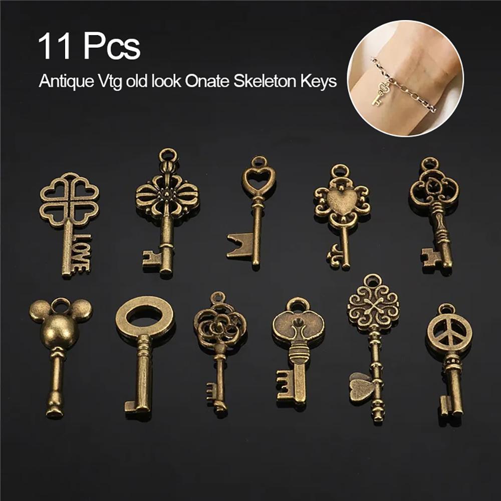 11 шт. Ассорти из винтажного бронзового тибетского серебра, подвеска-ключ в античном стиле, вырезанный ключ, аксессуары для изготовления ювелирных изделий