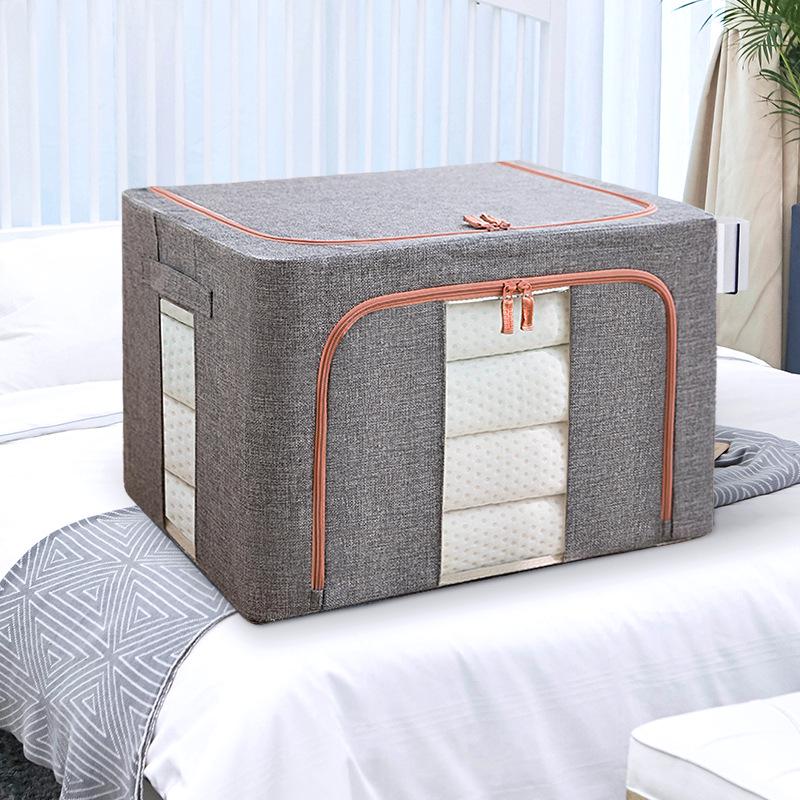 Складной ящик для хранения большой вместимости, органайзер из хлопка и льна со стальным каркасом для дома, для одеял и одежды