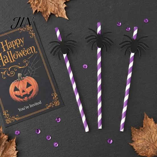 Juice And Cocktail Paper Straws 10PCS Disposable Straws, with Halloween Theme Decorative Patterns, Odorless Striped Drinking for Cocktails Juices