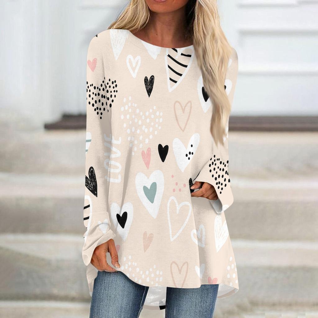 Женская мода повседневная блузка с длинным рукавом и принтом «Любовь ко Дню святого Валентина», круглый вырез, пуловер