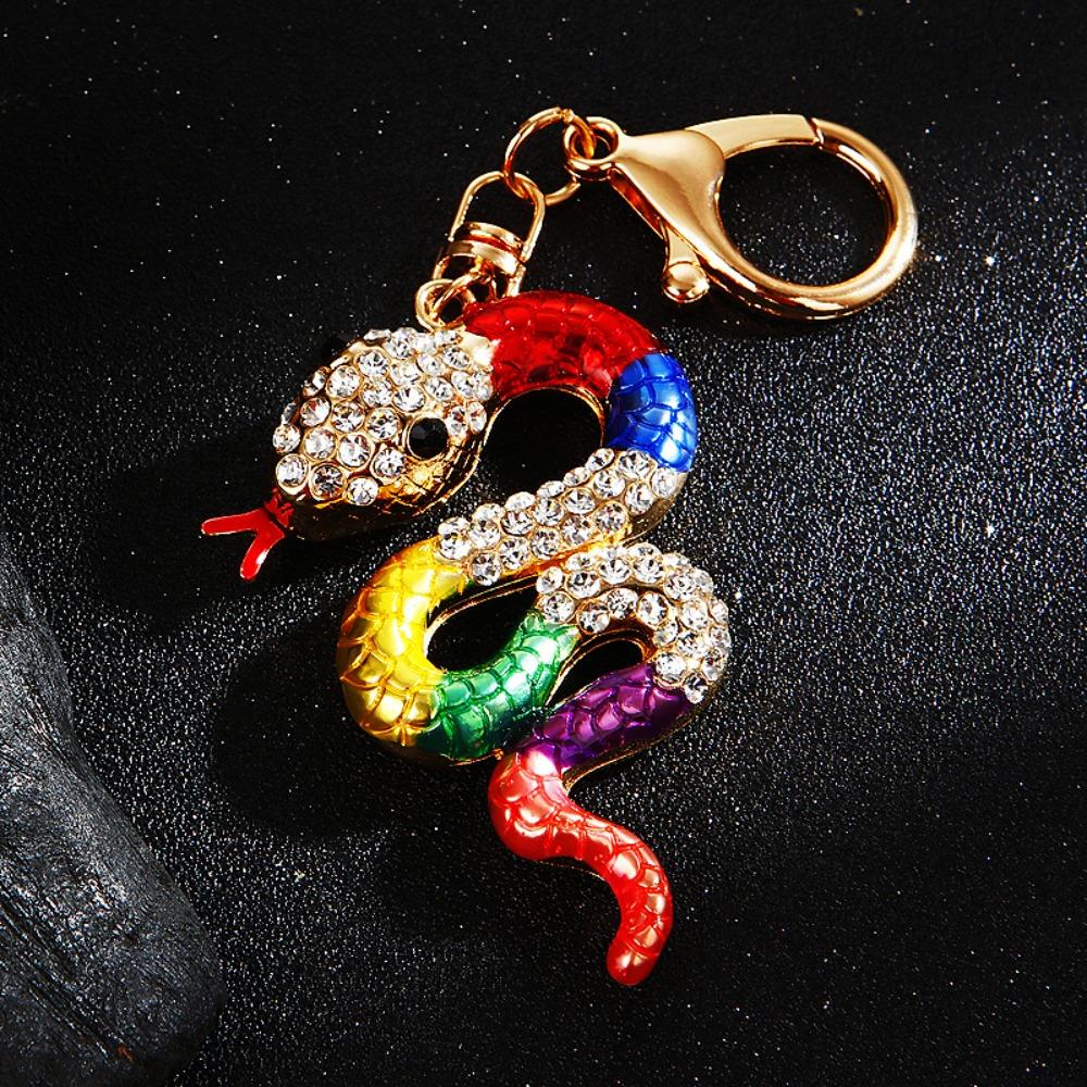 Fortune Rhinestone Snake Keychain Exquisite Women's Bag Pendant Cute Snake Lucky Pendant  Couple