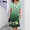 Women's Fashion Summer Spring Flower Pattern Print Short Sleeve O-Neck Casual Dresses