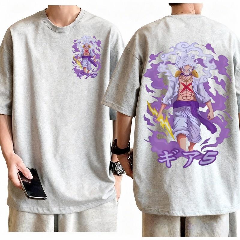 Футболка мужская с принтом One Piece Luffy Gear 5 Nika Ретро Хлопок Аниме Графическая Модная Уличная Стиль Удобная С коротким рукавом Круглый вырез