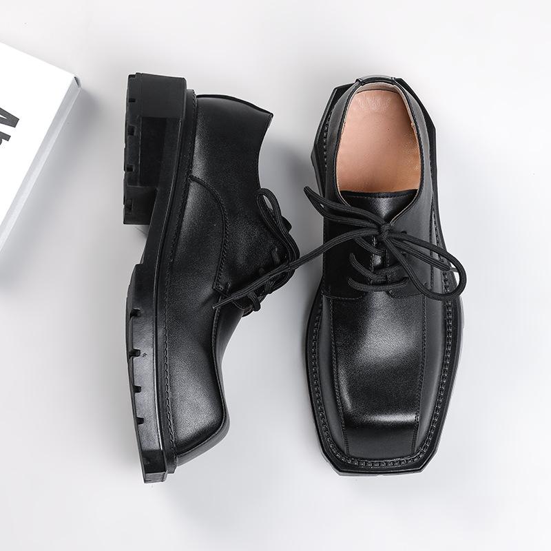 Мужские повседневные кожаные туфли дерби, мужская обувь с квадратным носком, модная, персонализированная дизайнерская обувь, мужская обувь на шнуровке, на толстой подошве, увеличивающая рост