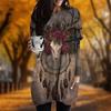 New In Autumn Tribal Sheep Bones Print Plus Size Dress Women O'neck Long Sleeves Casual Pocket Dresses