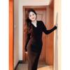 High-end soft waxy knitted dress women's autumn and winter temperament waist and thin long inner sweater skirt