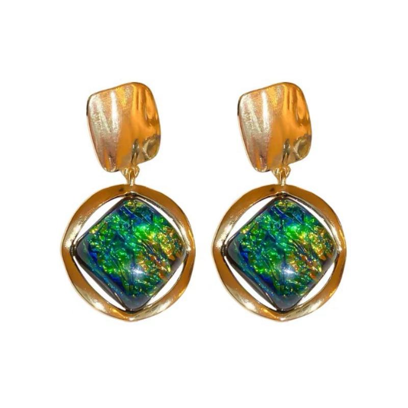 Ретро Тренд Градиент Зеленый Цвет Геометрические Подвески Серьги, Женские Персонализированные Этнический Стиль Праздничные Аксессуары Циркон