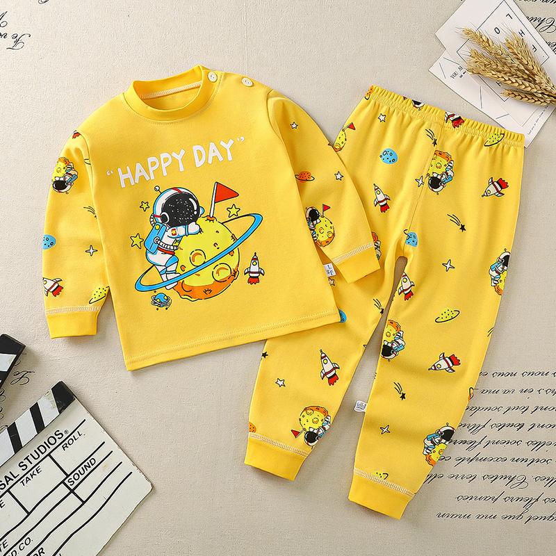 Winter Kids Long Sleeve O Neck T Shirt Pants Set Casual Baggy 2pcs Suit Cotton Cartoon Printes Outfit