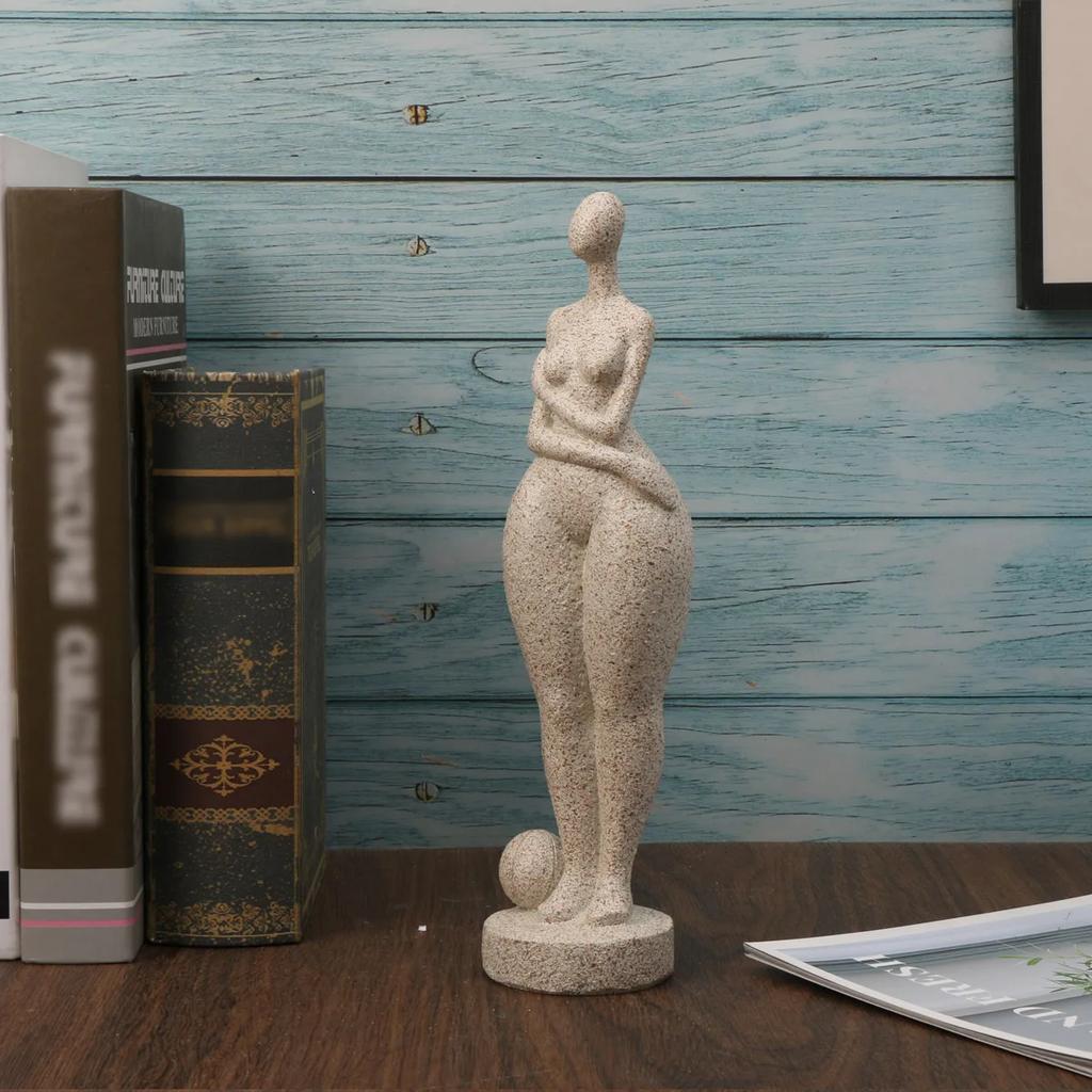 1pc, Sandstone Resin Chubby Woman Statue Handmade Sandstone Abstract Art Home Living Room Office Cabinet Tabletop Entryway Dec
