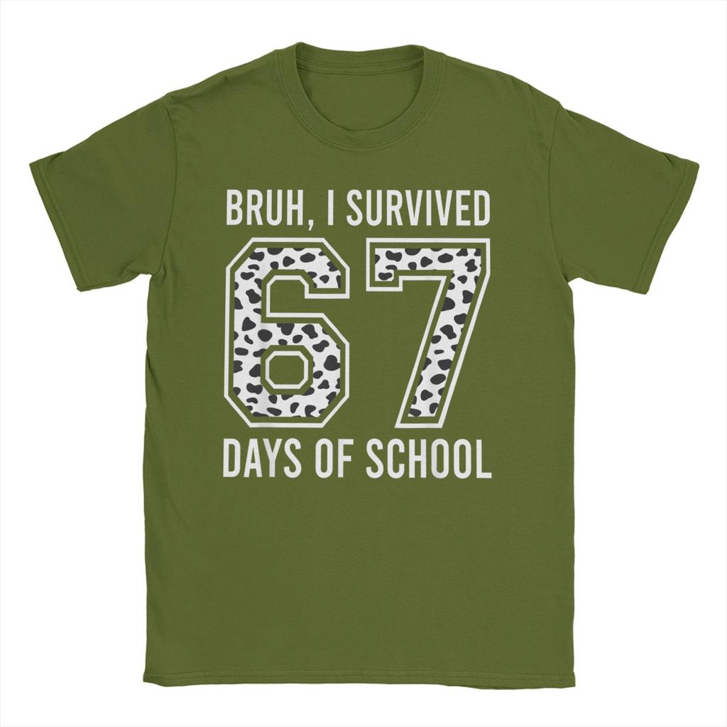 Mens TShirt Bruh I Survived 67 33 Days of School 100th Day of School Cotton Tees Short Sleeve T Shirts O Collar Clothes