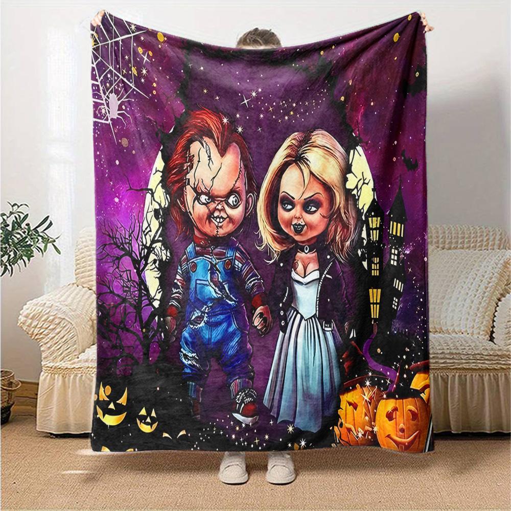 Chucky's Creepy Knife Play Flannel Blanket, Soft Polyester, Modern Design, All-Season for Camping, Travel, Gifts for holidays or birthdays