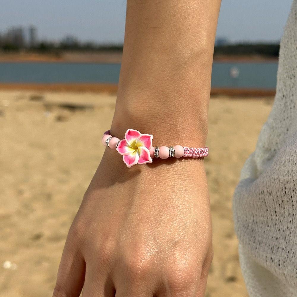 Boho Polymer Clay Braid Rope Bracelet Beads Bohemian Beach Jewelry Flower Bracelet Jewelry Gifts