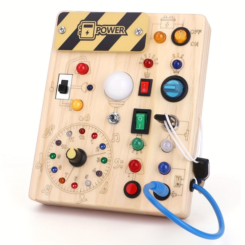 Board Busy Montessori Kids Activity Wooden Toy With Switches Led Sensory Light