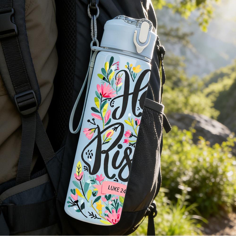 1PC He Is Risen Floral Script 750ml Color Plastic Sports Water Bottle Leakproof Flip Straw Lid Suitable for Sports Office Home Use