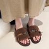 2025 new tassel woven beaded thick-bottomed open-toed slippers women's fashion wear cross-strapped sandals