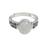 Elegant Openwork 925 Sterling Silver Hetian Jade Cabochon Ring for Men and Women - Light Surface Index Finger Ring