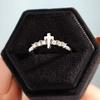 Huitan Dainty Cross Finger Ring with CZ for Women Wedding Bands Accessories Fancy Girls Rings Anniversary Gift Trendy Jewelry