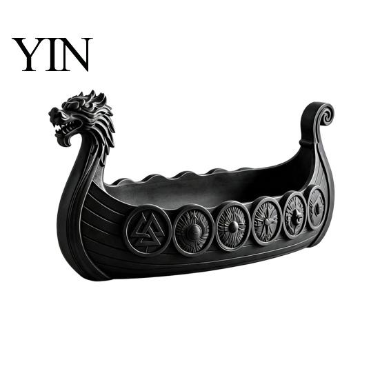 Functional Resin Art Decor Dragon Boat Storage Case, Decorative Space Saving Desktop Small Trinket Dish for Entryway Organizer, Matte Finish Sculpture