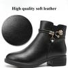 Fashion Soft Leather Women's Boots Winter Womens Snow Boots Rhinestone Ankle Boots Fashion Thick Heels Women Cotton Shoes Non-slip Botas