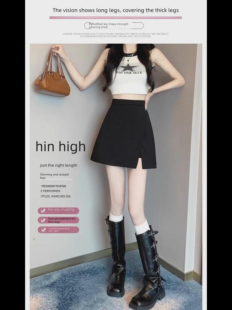 Весенняя юбка-миди в корейском стиле с высокой талией и разрезом 2024 года