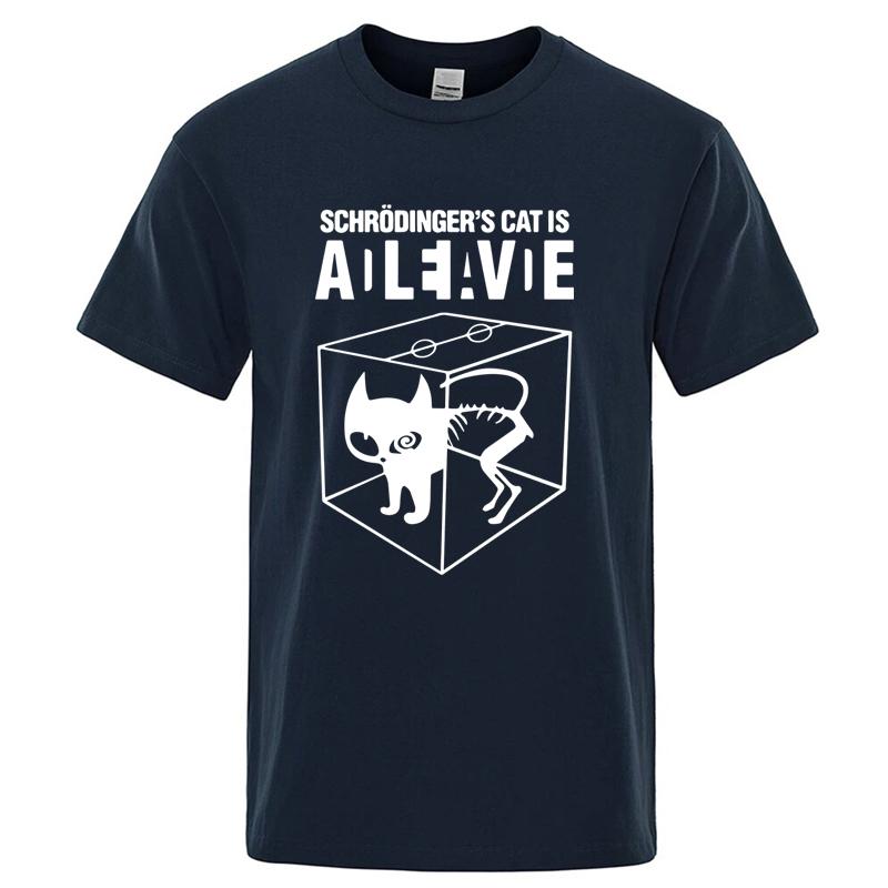 Schrodinger Cat Print 100 Cotton Men Woment Tshirt Summer Autumn Daily Outdoor Sports Party Casual Loose Street Short Sleeve