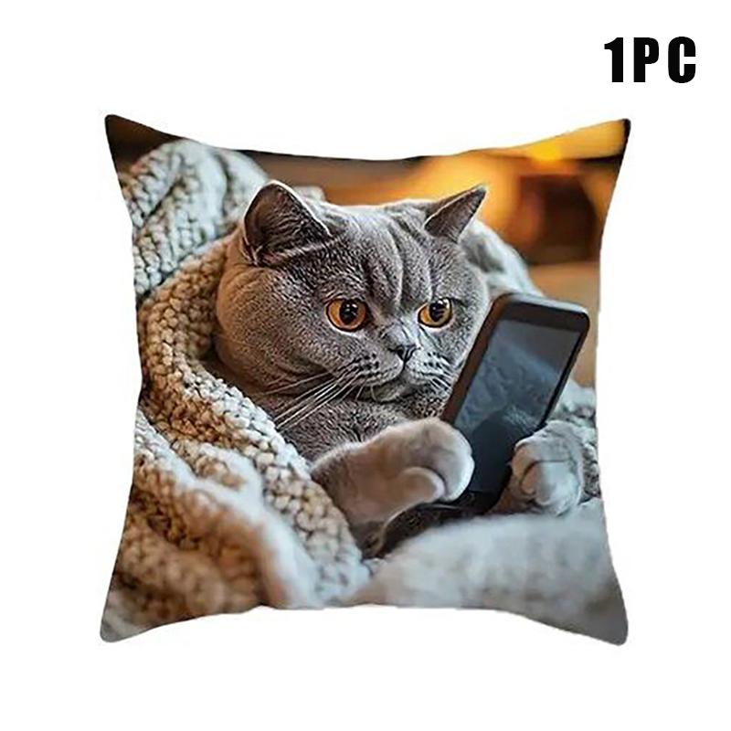 Новый Чехол для квадратной подушки с кошачьим узором 18X18 дюймов Односторонняя печать Чехол для домашней подушки Украшение для гостиной