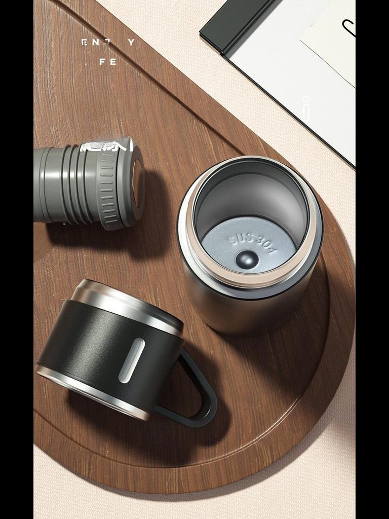 Подарочный набор из термоса из нержавеющей стали объемом 500 мл: 1 чашка и 3 крышки - индивидуальный логотип для мужского делового чая