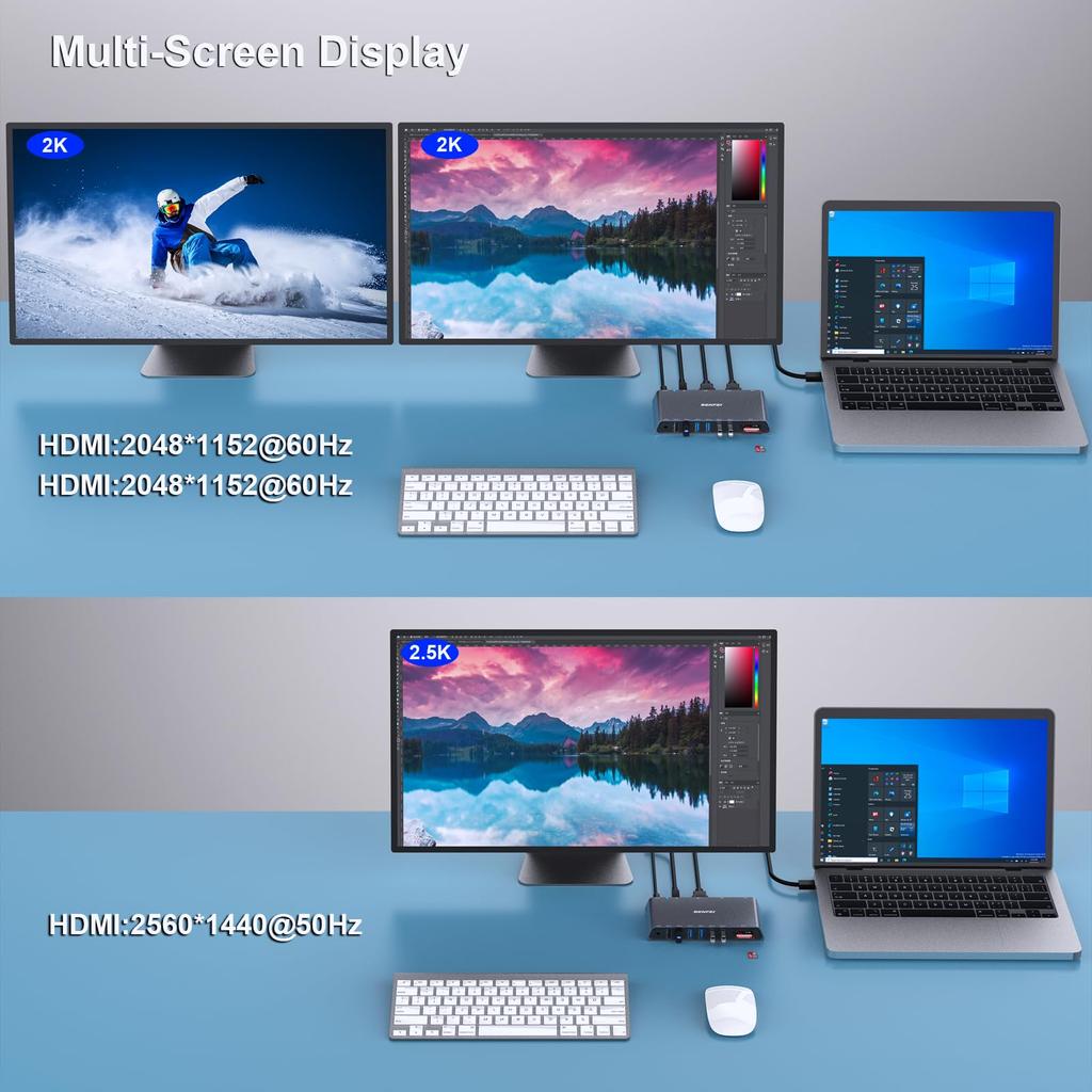 BENFEI USB Docking Station with Dual HDMI Card Gigabit Ethernet Female Headphone Jack Compatible with Windows and Mac 12-in-1 3.0 USB-C Display/6USB