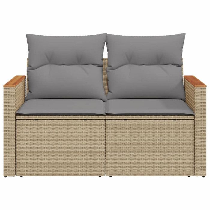 VidaXL Canapé de jardin avec coussins 2 places beige résine tressée 366109