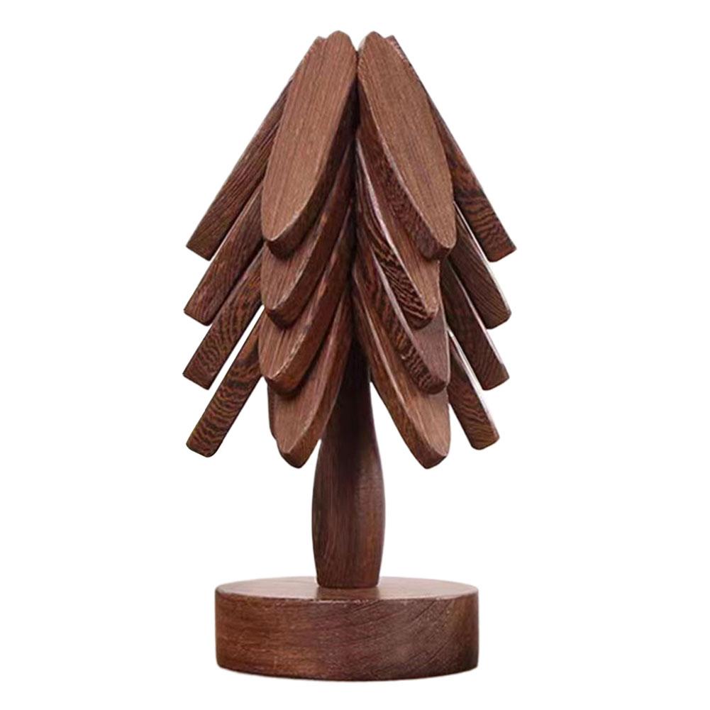 Creative Walnut Colored Tree Design Stand Wooden Trivets Decorative Anti Scald Heat Resistant Table Mat Coaster Wood Placemats P