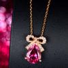 BELLA BOX New Sweet Fashion Bow  Rose Red Color Pendant Clavicle Chain For Women Charm Wedding Engagement Fine Jewelry