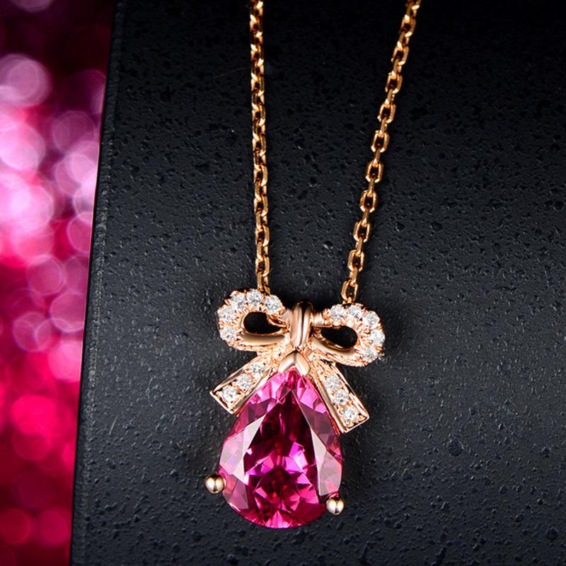BELLA BOX New Sweet Fashion Bow  Rose Red Color Pendant Clavicle Chain For Women Charm Wedding Engagement Fine Jewelry
