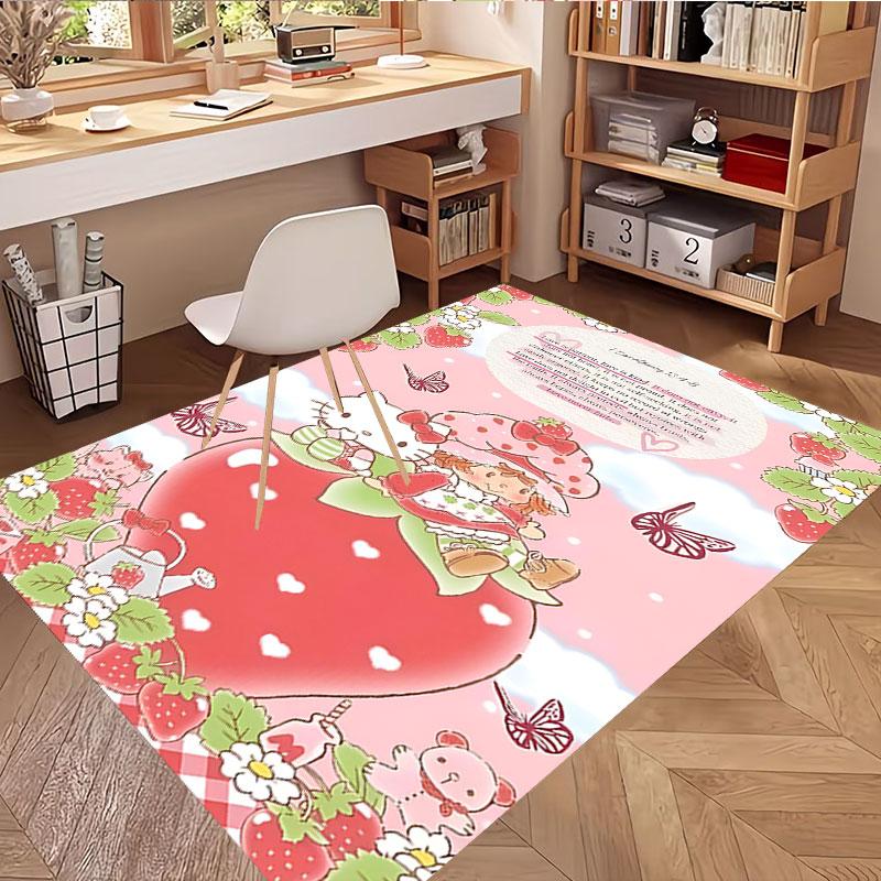 Strawberry Shortcake Print Rug, Washable Floor Carpet, For Entryway Dorm Laundry Room Office Study, Home Decor Birthday Christmas Gift