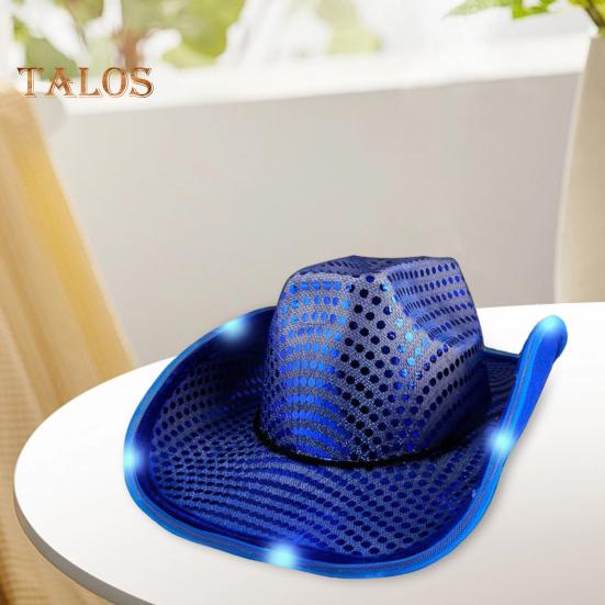 Ковбойская шляпа со светодиодной подсветкой в стиле ретро-вестерн, 5 доступных цветов, кепка с блестками от солнца, для рождественских вечеринок, ночных клубов, выступлений, фото-реквизита