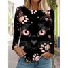 Christmas Cute Cat Women's Long Sleeves T-Shirt Long Sleeved Autumn Animal Clothing Holiday Gift Clothing Fashion Party T-Shirt