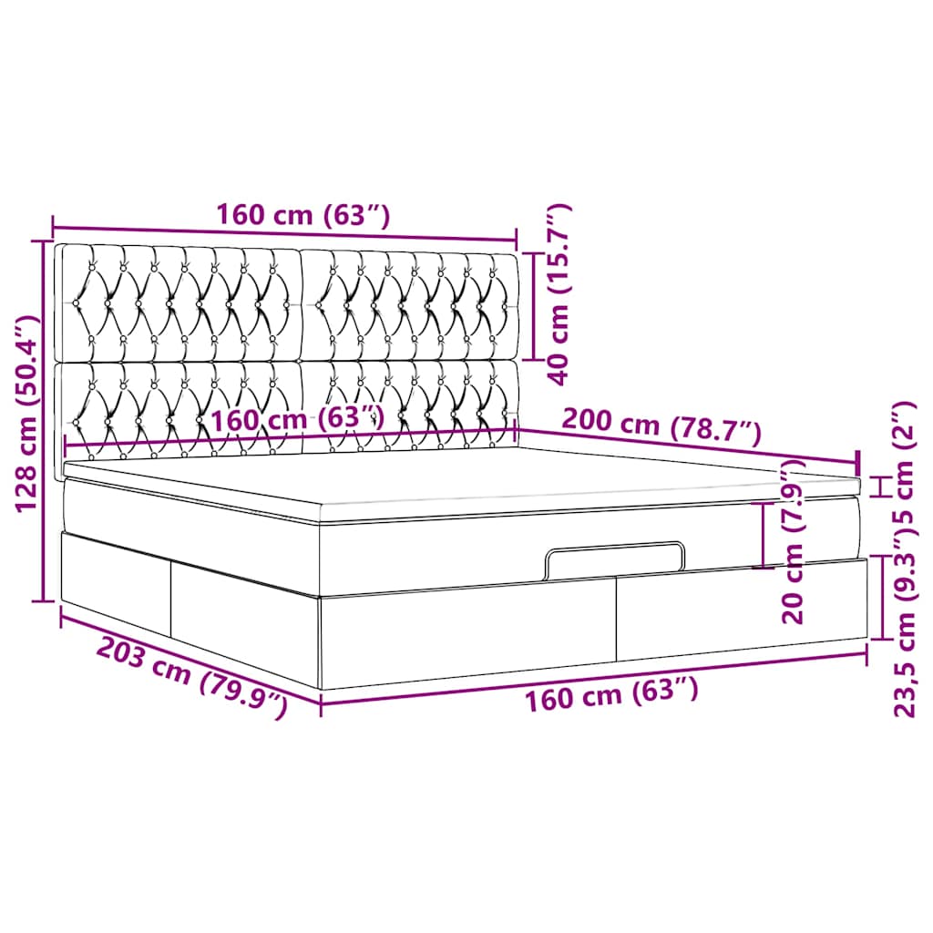 Ottoman Bed with Mattress Black 160x200 cm Fabric