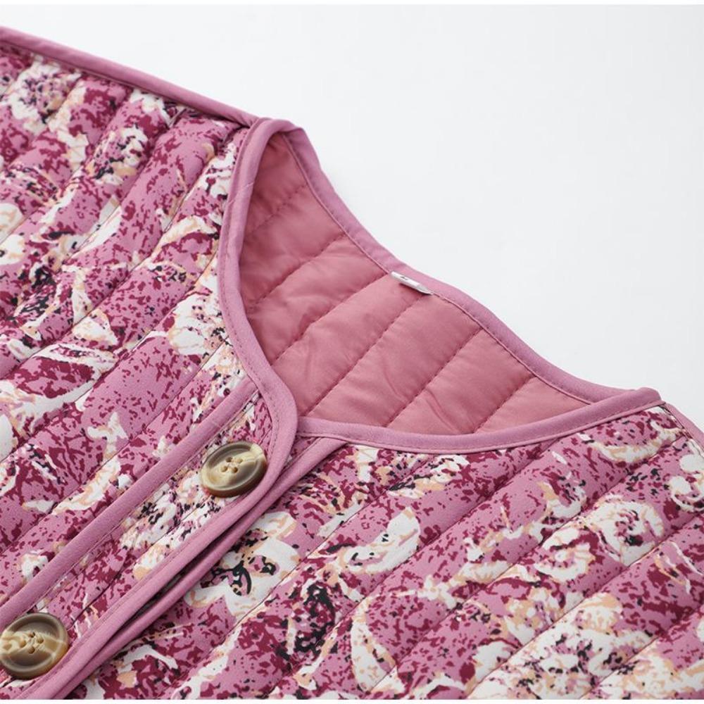 VAYLA Шикарные женские хлопковые куртки с цветочным принтом Элегантные однобортные куртки с воротником-стойкой Повседневные пальто Осень Зима Женская стеганая верхняя одежда