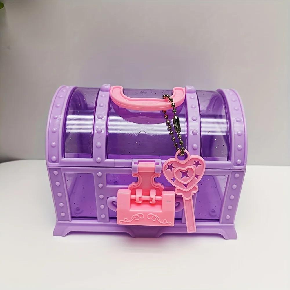 Розово-фиолетовый милый ящик для макияжа, ролевая игра, сундук с сокровищами, детская шкатулка для украшений, для женщин, для девочек