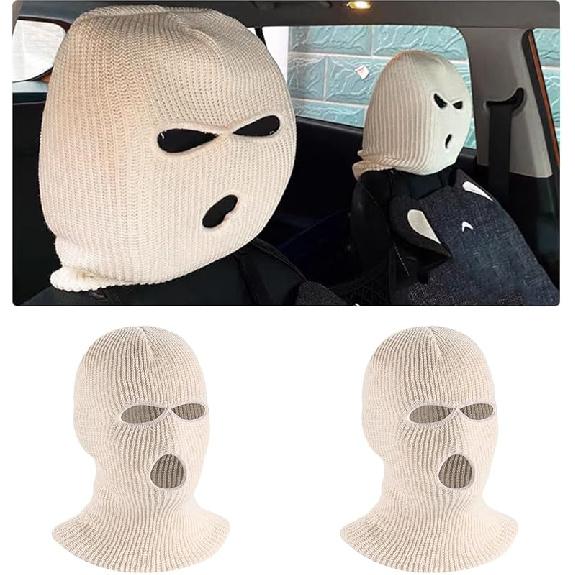 2 PCS Car Headrest Cover, Personalized Funny 3 Hole Auto Seat Full Face Mask Headcover, Ski Mask Wrap Protection for Front Seat Head Rest Decoration,