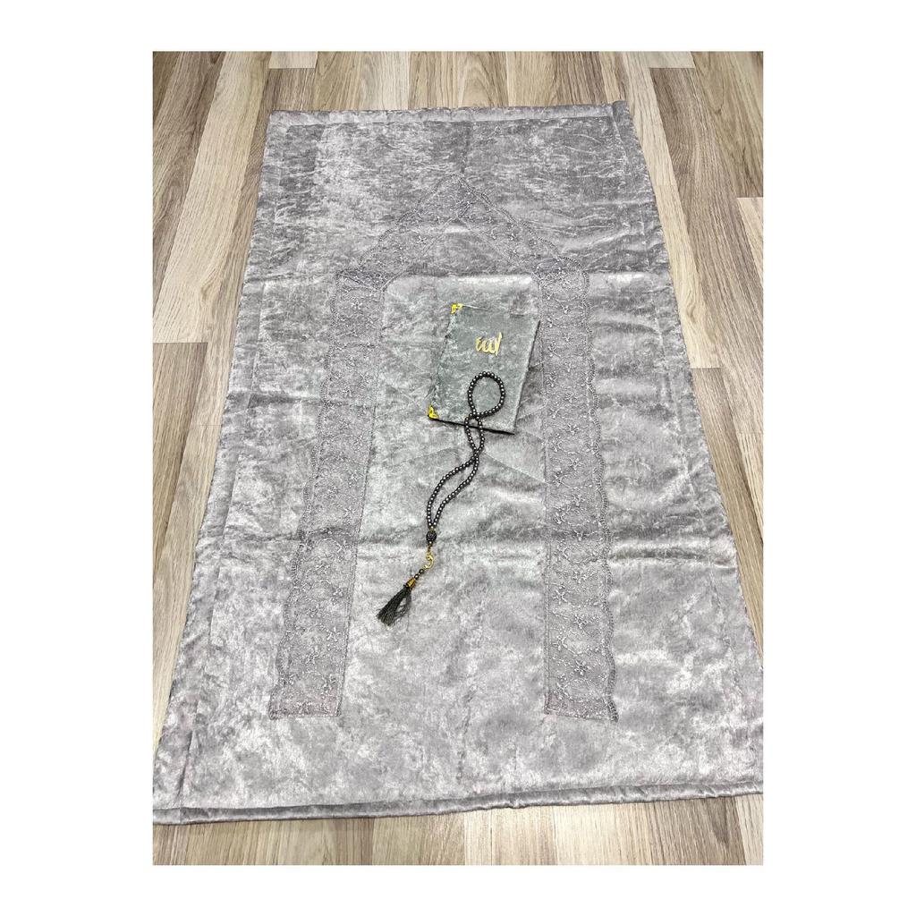 3 Piece French Guipure Embroidered Velvet Dowry Bridal Set Prayer Rug