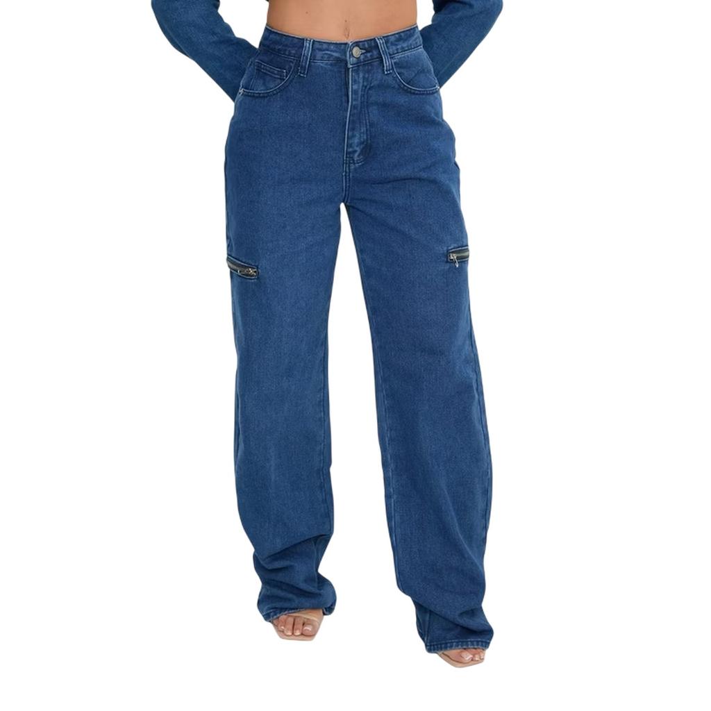 I Saw It First Womens/Ladies Denim Zip Wide Leg Jeans
