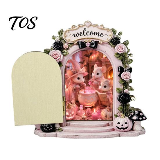 Wall Mounted Halloween Art Cute Ghost/Mouse Door Ornaments, Miniature Decoration, Double Tiered Tray Decor Layer Arch Corner for Bookshelf Decoration