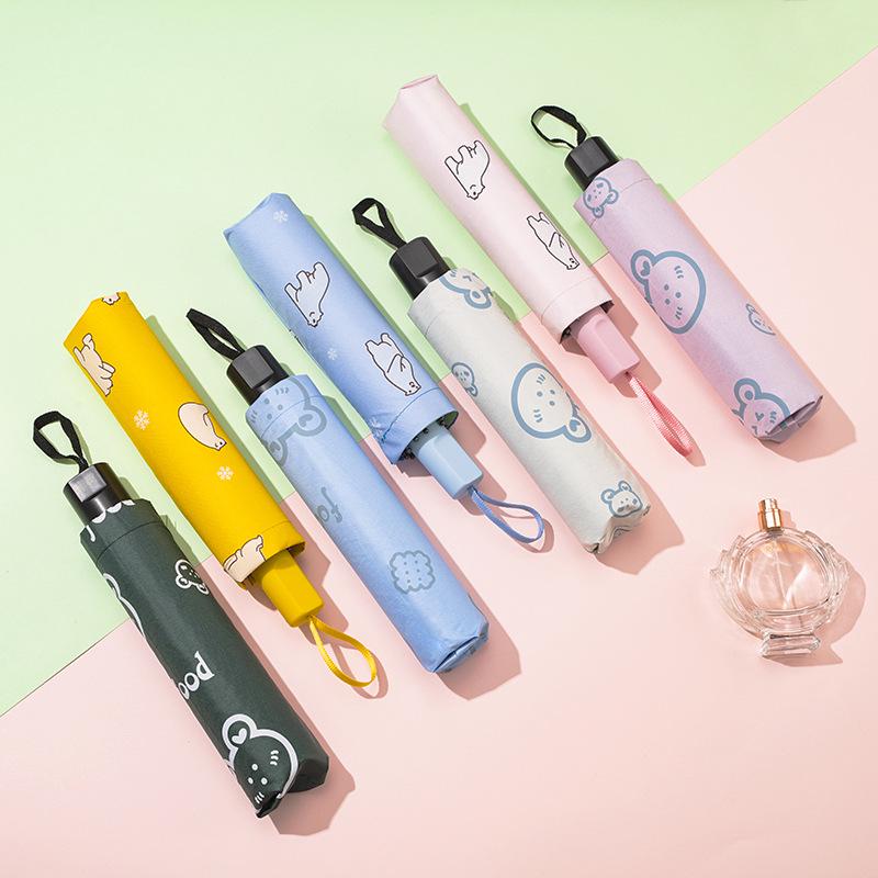 Cartoon Print Dual-Use Folding Sunshade Umbrella - UV Protection and Rainy Day Use