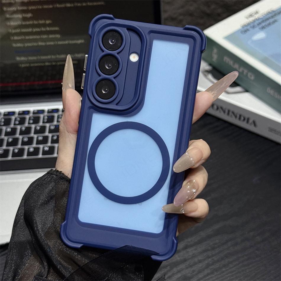 Translucent Armor Magnetic Case For Samsung Galaxy S26 S2 Ultra S24 Plus Reinforced Shockproof Corners Matte Cover For